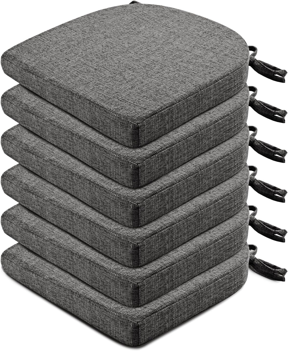 Wellsin Chair Cushions for Dining Chairs 6 Pack - Kitchen Chair Cushions with Ties and Non-Slip Backing - Dining Chair Pads 16X16X2, Dark Gray